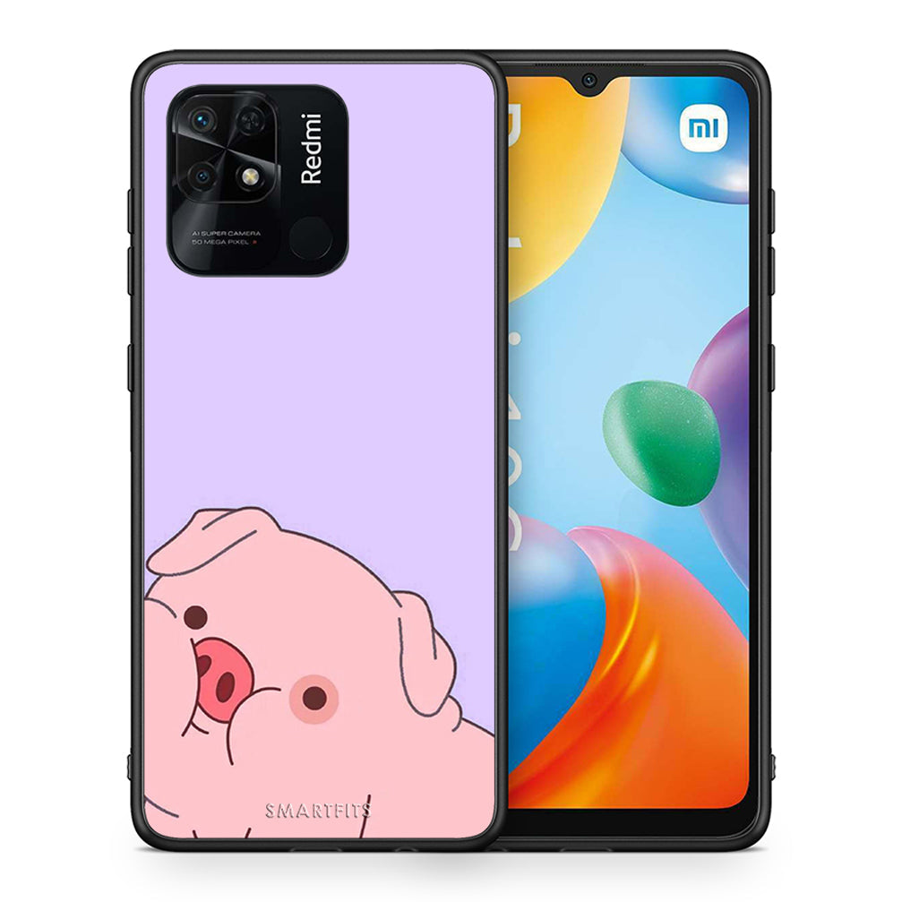 Θήκη Αγίου Βαλεντίνου Xiaomi Redmi 10C Pig Love 2 από τη Smartfits με σχέδιο στο πίσω μέρος και μαύρο περίβλημα | Xiaomi Redmi 10C Pig Love 2 case with colorful back and black bezels