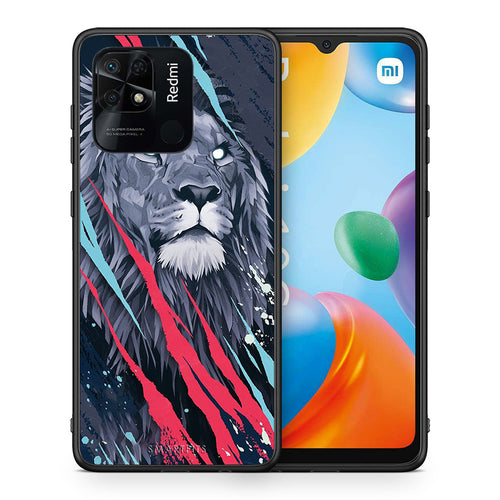 Θήκη Xiaomi Redmi 10C Lion Designer PopArt από τη Smartfits με σχέδιο στο πίσω μέρος και μαύρο περίβλημα | Xiaomi Redmi 10C Lion Designer PopArt case with colorful back and black bezels