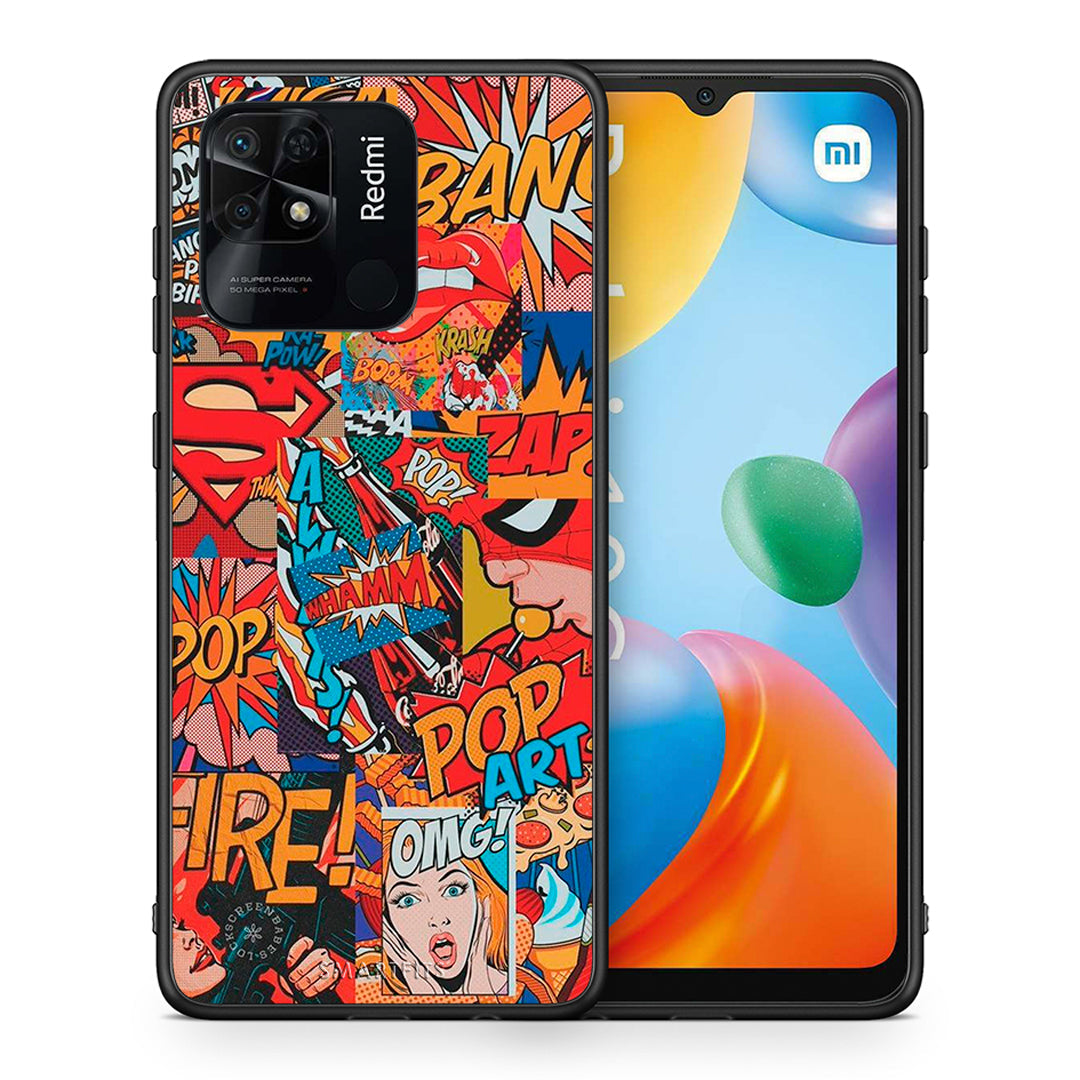 Θήκη Xiaomi Redmi 10C PopArt OMG από τη Smartfits με σχέδιο στο πίσω μέρος και μαύρο περίβλημα | Xiaomi Redmi 10C PopArt OMG case with colorful back and black bezels