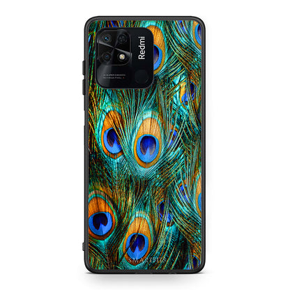 Xiaomi Redmi 10C Real Peacock Feathers θήκη από τη Smartfits με σχέδιο στο πίσω μέρος και μαύρο περίβλημα | Smartphone case with colorful back and black bezels by Smartfits