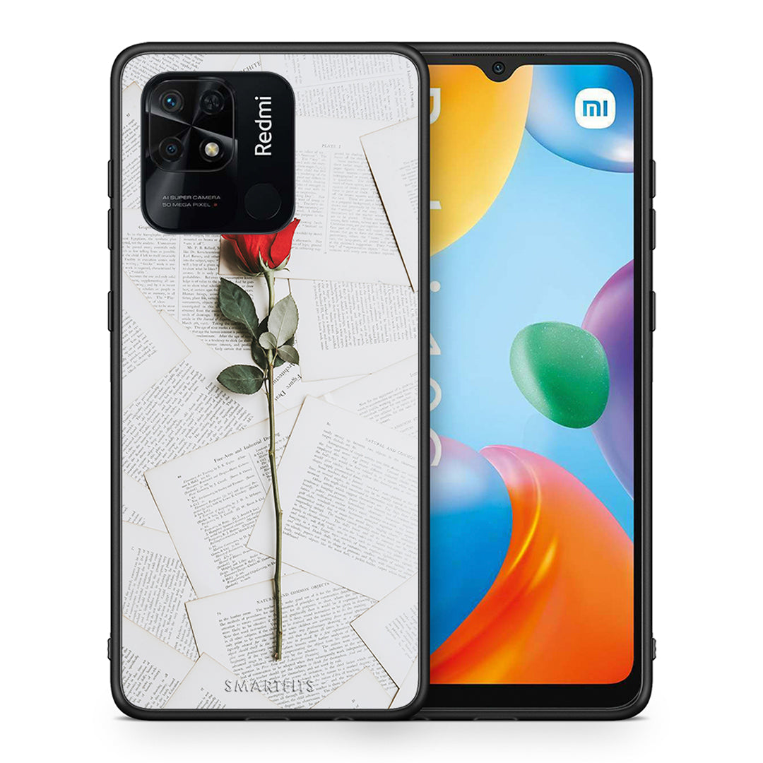 Θήκη Xiaomi Redmi 10C Red Rose από τη Smartfits με σχέδιο στο πίσω μέρος και μαύρο περίβλημα | Xiaomi Redmi 10C Red Rose case with colorful back and black bezels