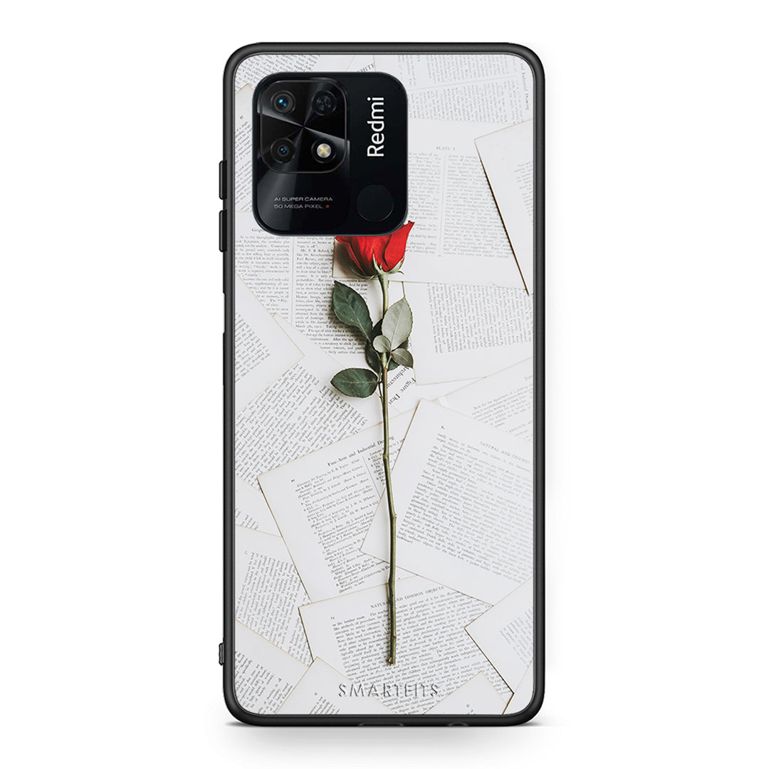 Xiaomi Redmi 10C Red Rose θήκη από τη Smartfits με σχέδιο στο πίσω μέρος και μαύρο περίβλημα | Smartphone case with colorful back and black bezels by Smartfits