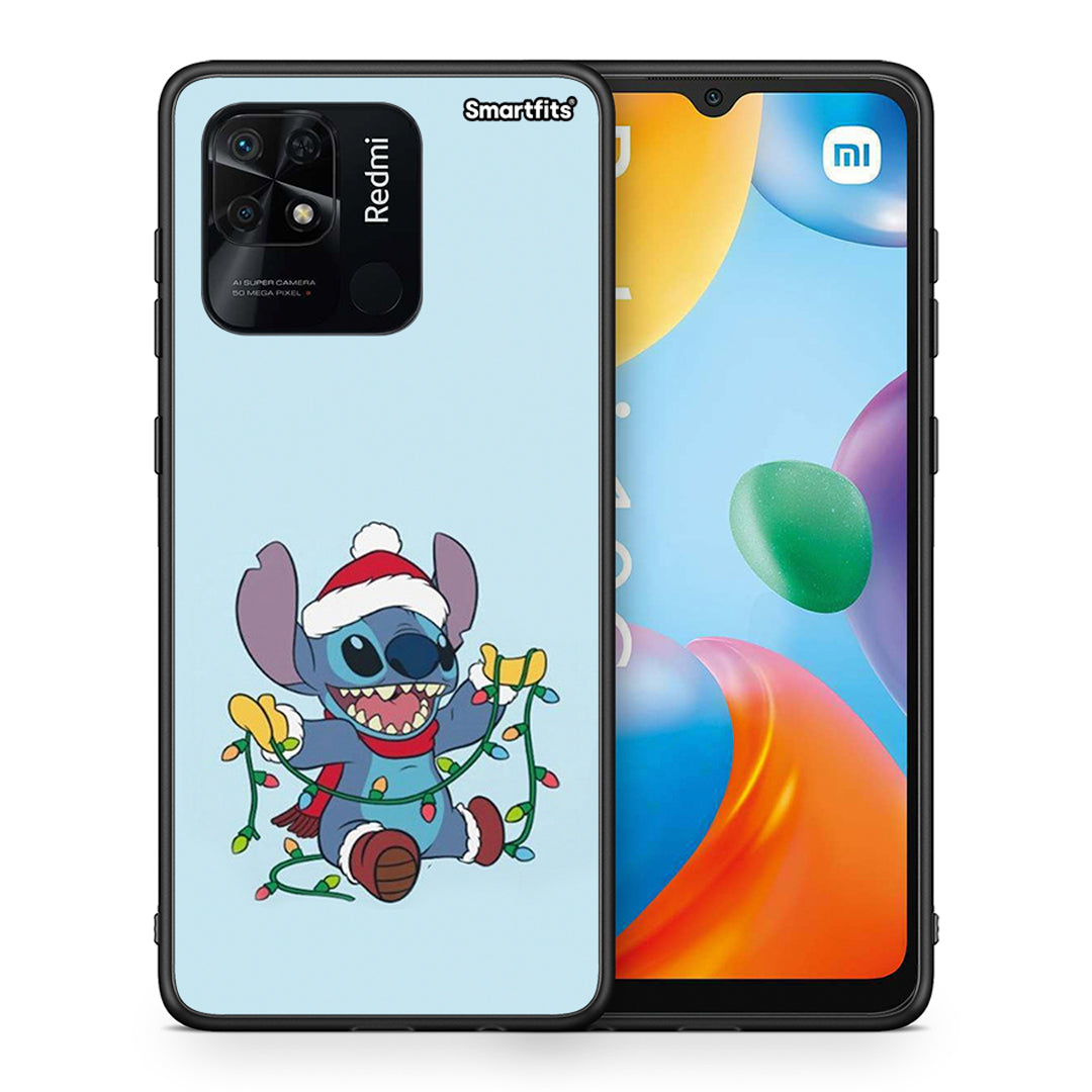 Θήκη Xiaomi Redmi 10C Santa Stich από τη Smartfits με σχέδιο στο πίσω μέρος και μαύρο περίβλημα | Xiaomi Redmi 10C Santa Stich case with colorful back and black bezels