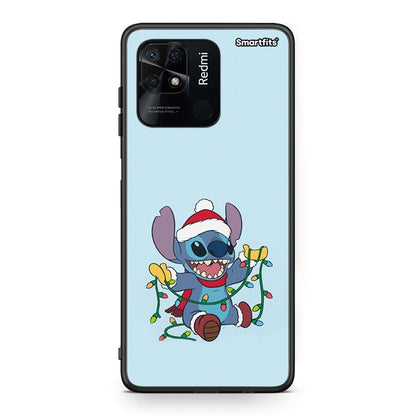 Xiaomi Redmi 10C Santa Stich θήκη από τη Smartfits με σχέδιο στο πίσω μέρος και μαύρο περίβλημα | Smartphone case with colorful back and black bezels by Smartfits