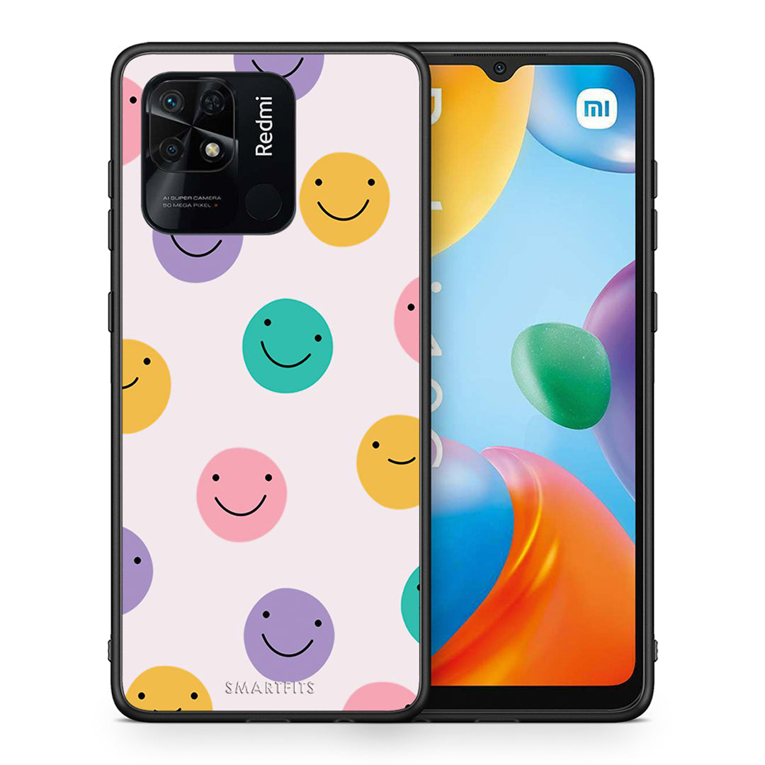 Θήκη Xiaomi Redmi 10C Smiley Faces από τη Smartfits με σχέδιο στο πίσω μέρος και μαύρο περίβλημα | Xiaomi Redmi 10C Smiley Faces case with colorful back and black bezels