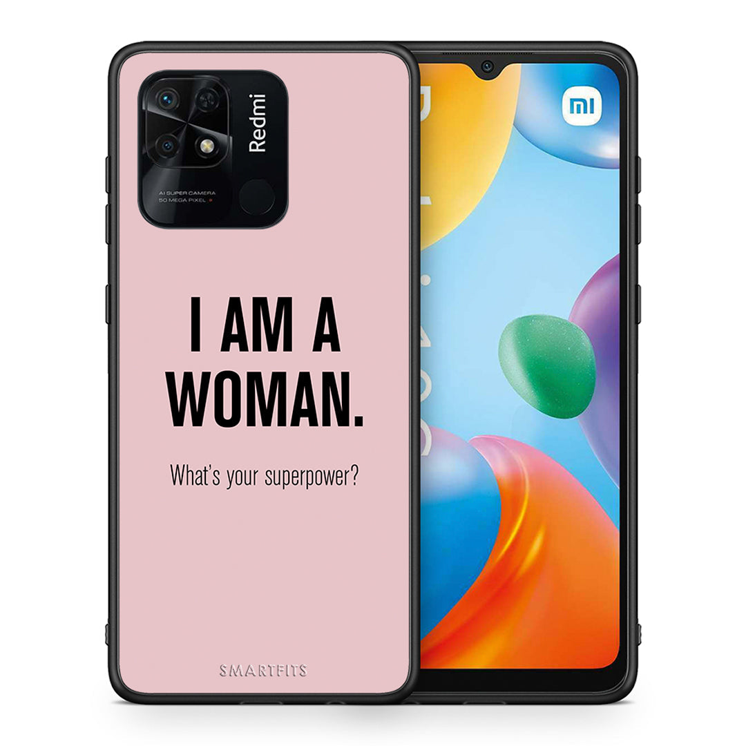 Θήκη Xiaomi Redmi 10C Superpower Woman από τη Smartfits με σχέδιο στο πίσω μέρος και μαύρο περίβλημα | Xiaomi Redmi 10C Superpower Woman case with colorful back and black bezels