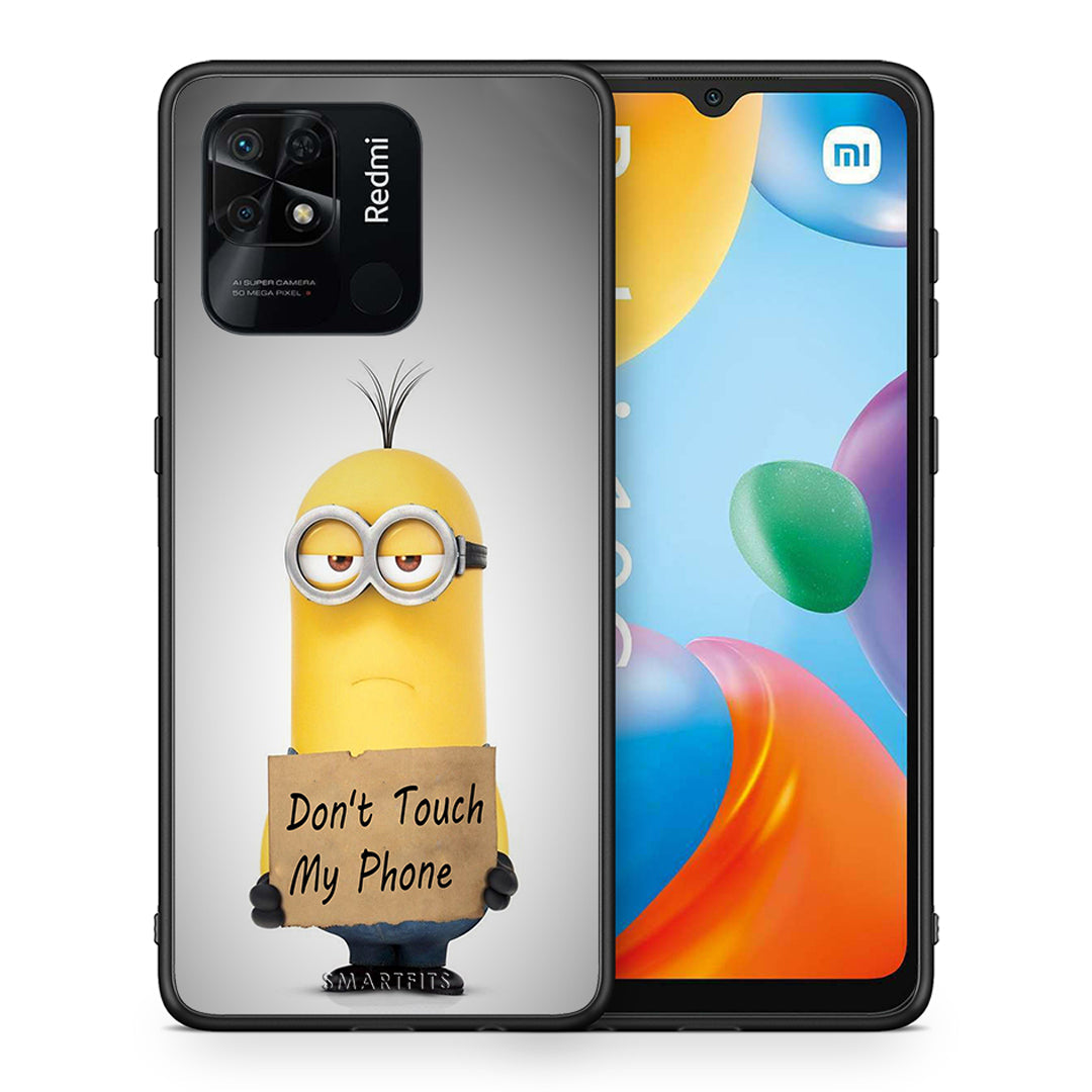 Θήκη Xiaomi Redmi 10C Minion Text από τη Smartfits με σχέδιο στο πίσω μέρος και μαύρο περίβλημα | Xiaomi Redmi 10C Minion Text case with colorful back and black bezels