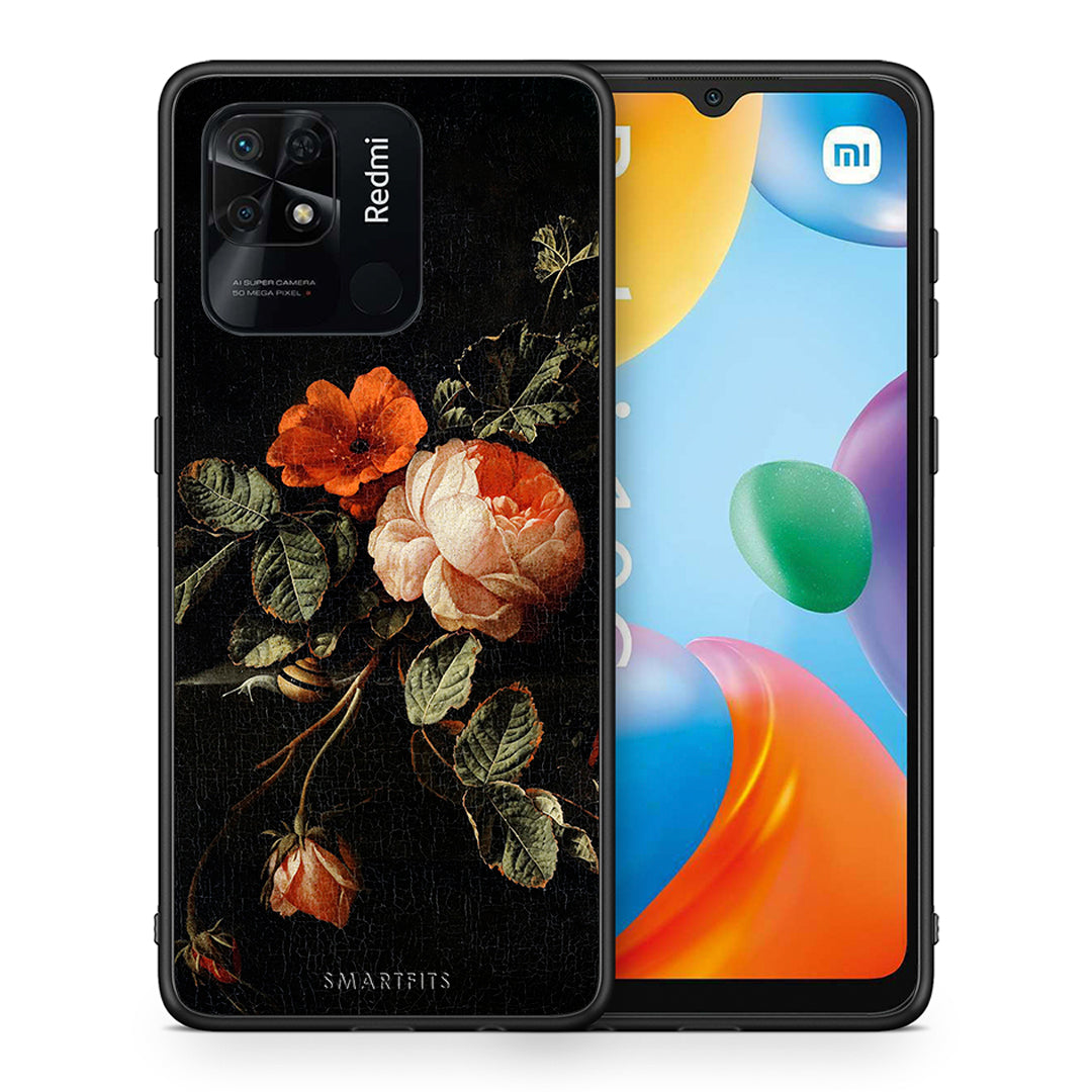 Θήκη Xiaomi Redmi 10C Vintage Roses από τη Smartfits με σχέδιο στο πίσω μέρος και μαύρο περίβλημα | Xiaomi Redmi 10C Vintage Roses case with colorful back and black bezels