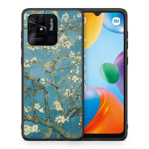 Θήκη Xiaomi Redmi 10C White Blossoms από τη Smartfits με σχέδιο στο πίσω μέρος και μαύρο περίβλημα | Xiaomi Redmi 10C White Blossoms case with colorful back and black bezels