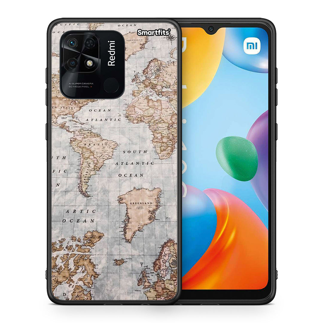 Θήκη Xiaomi Redmi 10C World Map από τη Smartfits με σχέδιο στο πίσω μέρος και μαύρο περίβλημα | Xiaomi Redmi 10C World Map case with colorful back and black bezels