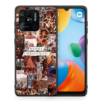 Θήκη Xiaomi Redmi 10C Xmas Collage από τη Smartfits με σχέδιο στο πίσω μέρος και μαύρο περίβλημα | Xiaomi Redmi 10C Xmas Collage case with colorful back and black bezels