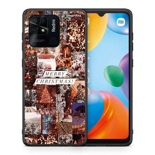 Θήκη Xiaomi Redmi 10C Xmas Collage από τη Smartfits με σχέδιο στο πίσω μέρος και μαύρο περίβλημα | Xiaomi Redmi 10C Xmas Collage case with colorful back and black bezels