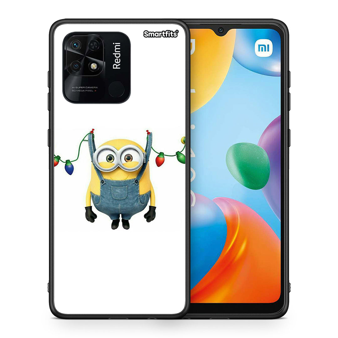 Θήκη Xiaomi Redmi 10C Xmas Minion Lights από τη Smartfits με σχέδιο στο πίσω μέρος και μαύρο περίβλημα | Xiaomi Redmi 10C Xmas Minion Lights case with colorful back and black bezels