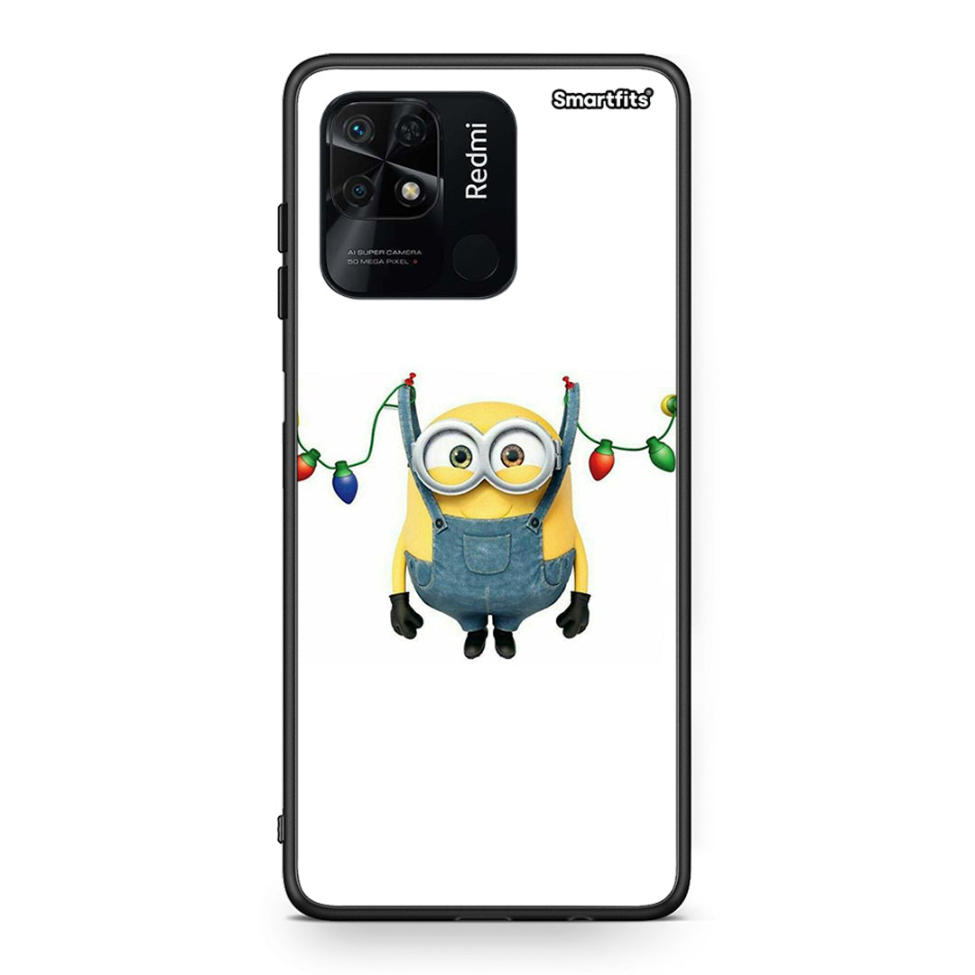 Xiaomi Redmi 10C Xmas Minion Lights θήκη από τη Smartfits με σχέδιο στο πίσω μέρος και μαύρο περίβλημα | Smartphone case with colorful back and black bezels by Smartfits