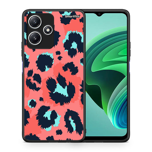 Θήκη Xiaomi Redmi 12 5G Pink Leopard Animal από τη Smartfits με σχέδιο στο πίσω μέρος και μαύρο περίβλημα | Xiaomi Redmi 12 5G Pink Leopard Animal case with colorful back and black bezels
