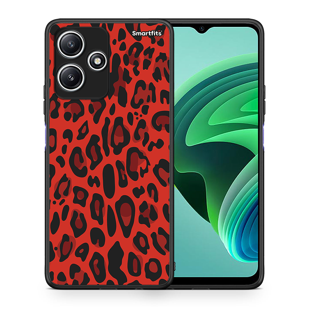 Θήκη Xiaomi Redmi 12 5G Red Leopard Animal από τη Smartfits με σχέδιο στο πίσω μέρος και μαύρο περίβλημα | Xiaomi Redmi 12 5G Red Leopard Animal case with colorful back and black bezels