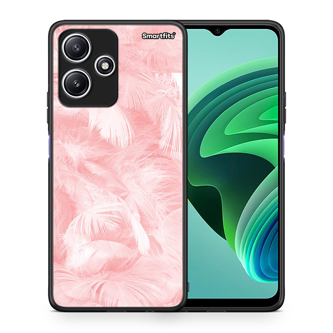 Θήκη Xiaomi Redmi 12 5G Pink Feather Boho από τη Smartfits με σχέδιο στο πίσω μέρος και μαύρο περίβλημα | Xiaomi Redmi 12 5G Pink Feather Boho case with colorful back and black bezels