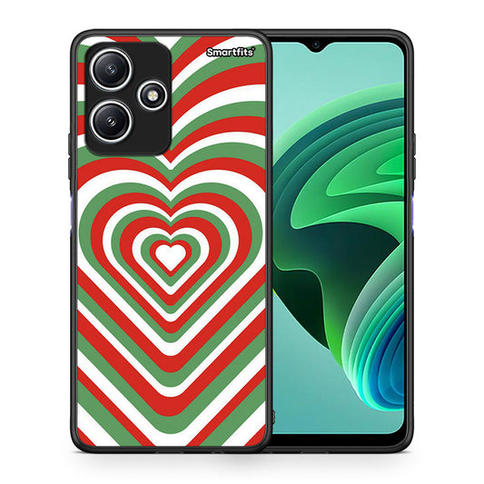 Θήκη Xiaomi Redmi 12 5G Christmas Hearts από τη Smartfits με σχέδιο στο πίσω μέρος και μαύρο περίβλημα | Xiaomi Redmi 12 5G Christmas Hearts case with colorful back and black bezels