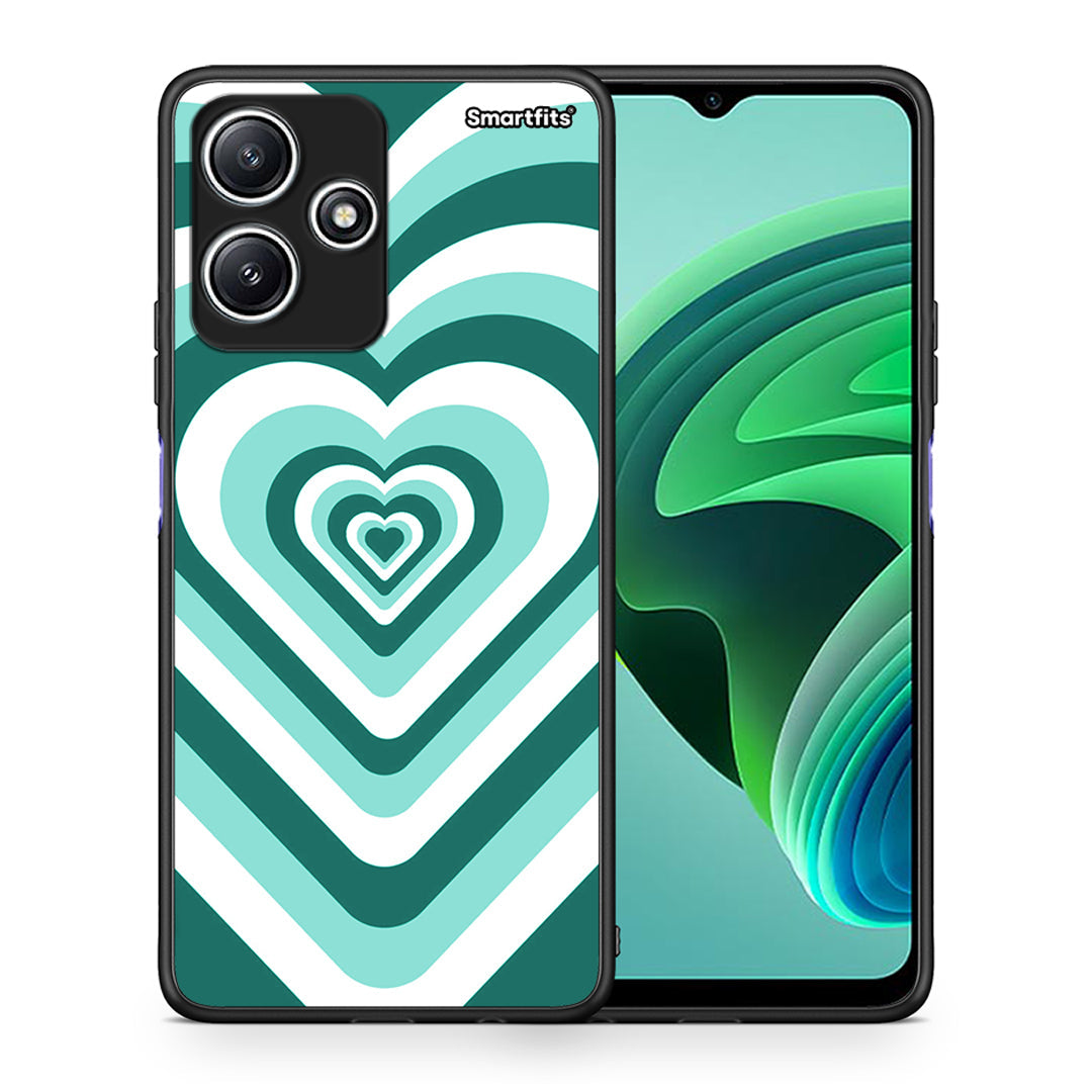 Θήκη Xiaomi Redmi 12 5G Green Hearts από τη Smartfits με σχέδιο στο πίσω μέρος και μαύρο περίβλημα | Xiaomi Redmi 12 5G Green Hearts case with colorful back and black bezels