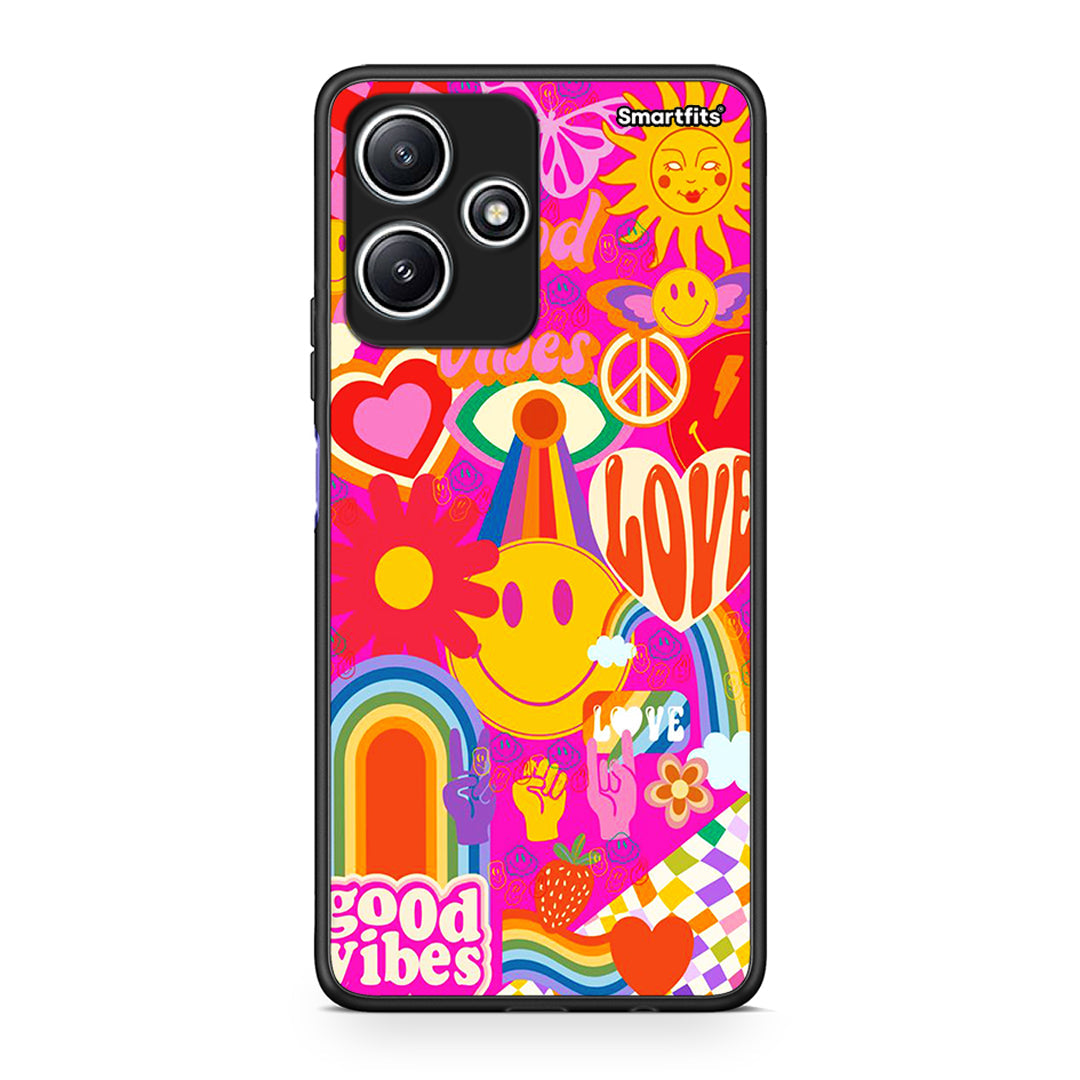 Xiaomi Redmi 12 5G Hippie Love θήκη από τη Smartfits με σχέδιο στο πίσω μέρος και μαύρο περίβλημα | Smartphone case with colorful back and black bezels by Smartfits
