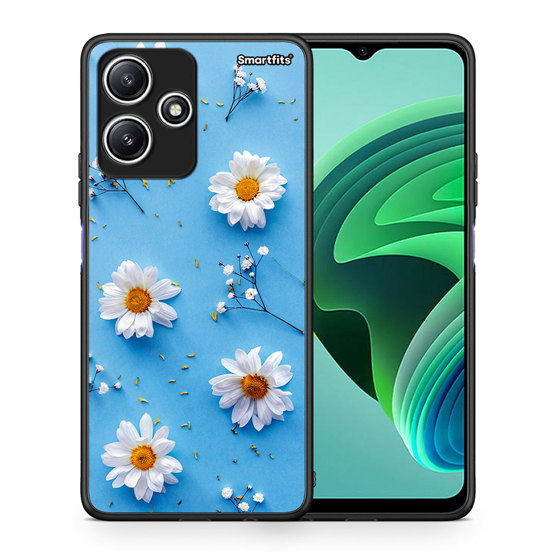 Θήκη Xiaomi Redmi 12 5G Real Daisies από τη Smartfits με σχέδιο στο πίσω μέρος και μαύρο περίβλημα | Xiaomi Redmi 12 5G Real Daisies case with colorful back and black bezels