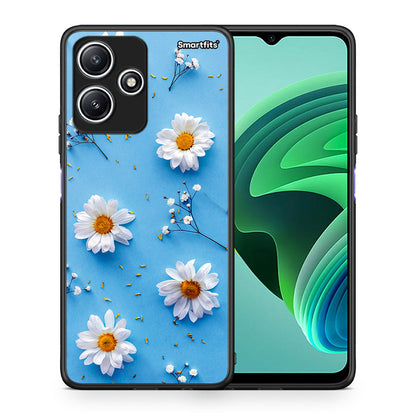 Θήκη Xiaomi Redmi 12 5G Real Daisies από τη Smartfits με σχέδιο στο πίσω μέρος και μαύρο περίβλημα | Xiaomi Redmi 12 5G Real Daisies case with colorful back and black bezels