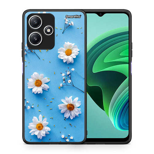 Θήκη Xiaomi Redmi 12 5G Real Daisies από τη Smartfits με σχέδιο στο πίσω μέρος και μαύρο περίβλημα | Xiaomi Redmi 12 5G Real Daisies case with colorful back and black bezels