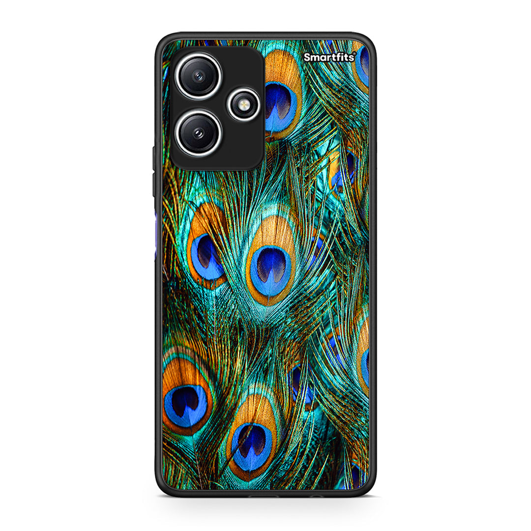Xiaomi Redmi 12 5G Real Peacock Feathers θήκη από τη Smartfits με σχέδιο στο πίσω μέρος και μαύρο περίβλημα | Smartphone case with colorful back and black bezels by Smartfits