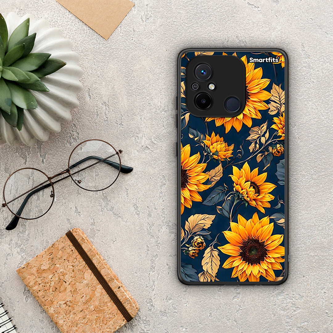 Θήκη Xiaomi Redmi 12C Autumn Sunflowers από τη Smartfits με σχέδιο στο πίσω μέρος και μαύρο περίβλημα | Xiaomi Redmi 12C Autumn Sunflowers Case with Colorful Back and Black Bezels