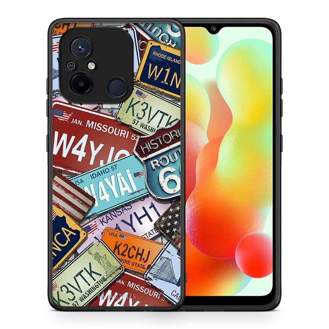 Θήκη Xiaomi Redmi 12C Car Plates από τη Smartfits με σχέδιο στο πίσω μέρος και μαύρο περίβλημα | Xiaomi Redmi 12C Car Plates Case with Colorful Back and Black Bezels