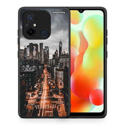 Θήκη Xiaomi Redmi 12C City Lights από τη Smartfits με σχέδιο στο πίσω μέρος και μαύρο περίβλημα | Xiaomi Redmi 12C City Lights Case with Colorful Back and Black Bezels