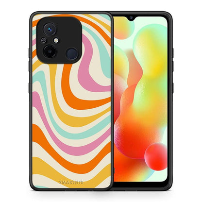 Θήκη Xiaomi Redmi 12C Colourful Waves από τη Smartfits με σχέδιο στο πίσω μέρος και μαύρο περίβλημα | Xiaomi Redmi 12C Colourful Waves Case with Colorful Back and Black Bezels