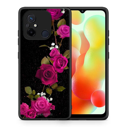 Θήκη Xiaomi Redmi 12C Flower Red Roses από τη Smartfits με σχέδιο στο πίσω μέρος και μαύρο περίβλημα | Xiaomi Redmi 12C Flower Red Roses Case with Colorful Back and Black Bezels