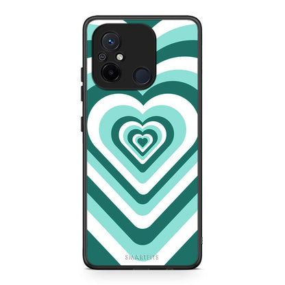 Θήκη Xiaomi Redmi 12C Green Hearts από τη Smartfits με σχέδιο στο πίσω μέρος και μαύρο περίβλημα | Xiaomi Redmi 12C Green Hearts Case with Colorful Back and Black Bezels