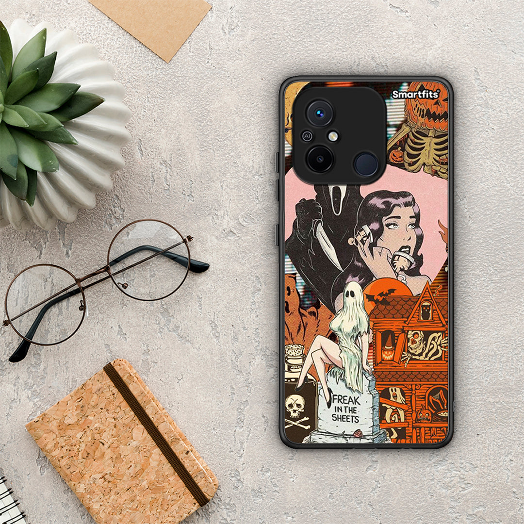 Θήκη Xiaomi Redmi 12C Halloween Collage από τη Smartfits με σχέδιο στο πίσω μέρος και μαύρο περίβλημα | Xiaomi Redmi 12C Halloween Collage Case with Colorful Back and Black Bezels