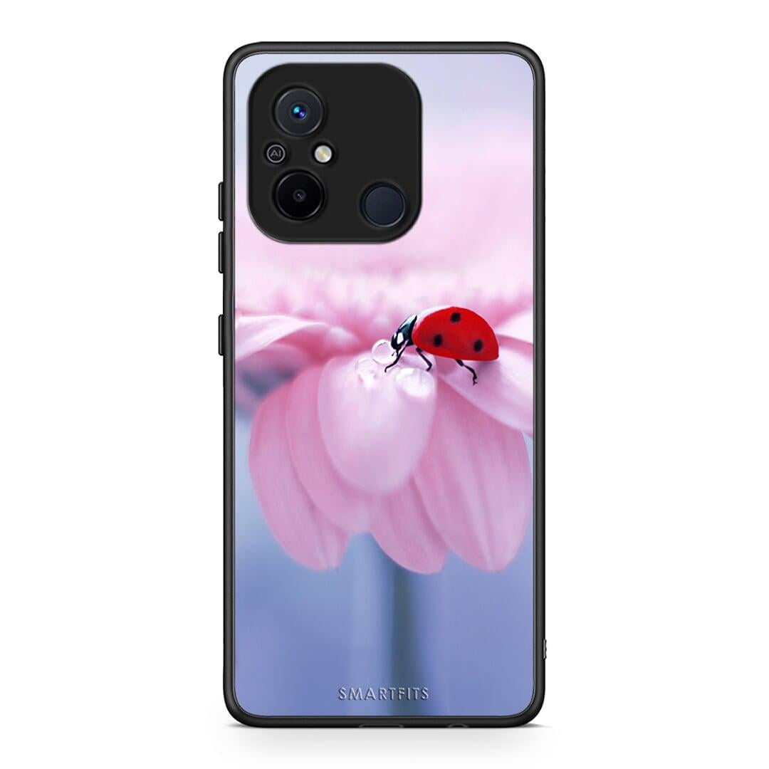 Θήκη Xiaomi Redmi 12C Ladybug Flower από τη Smartfits με σχέδιο στο πίσω μέρος και μαύρο περίβλημα | Xiaomi Redmi 12C Ladybug Flower Case with Colorful Back and Black Bezels
