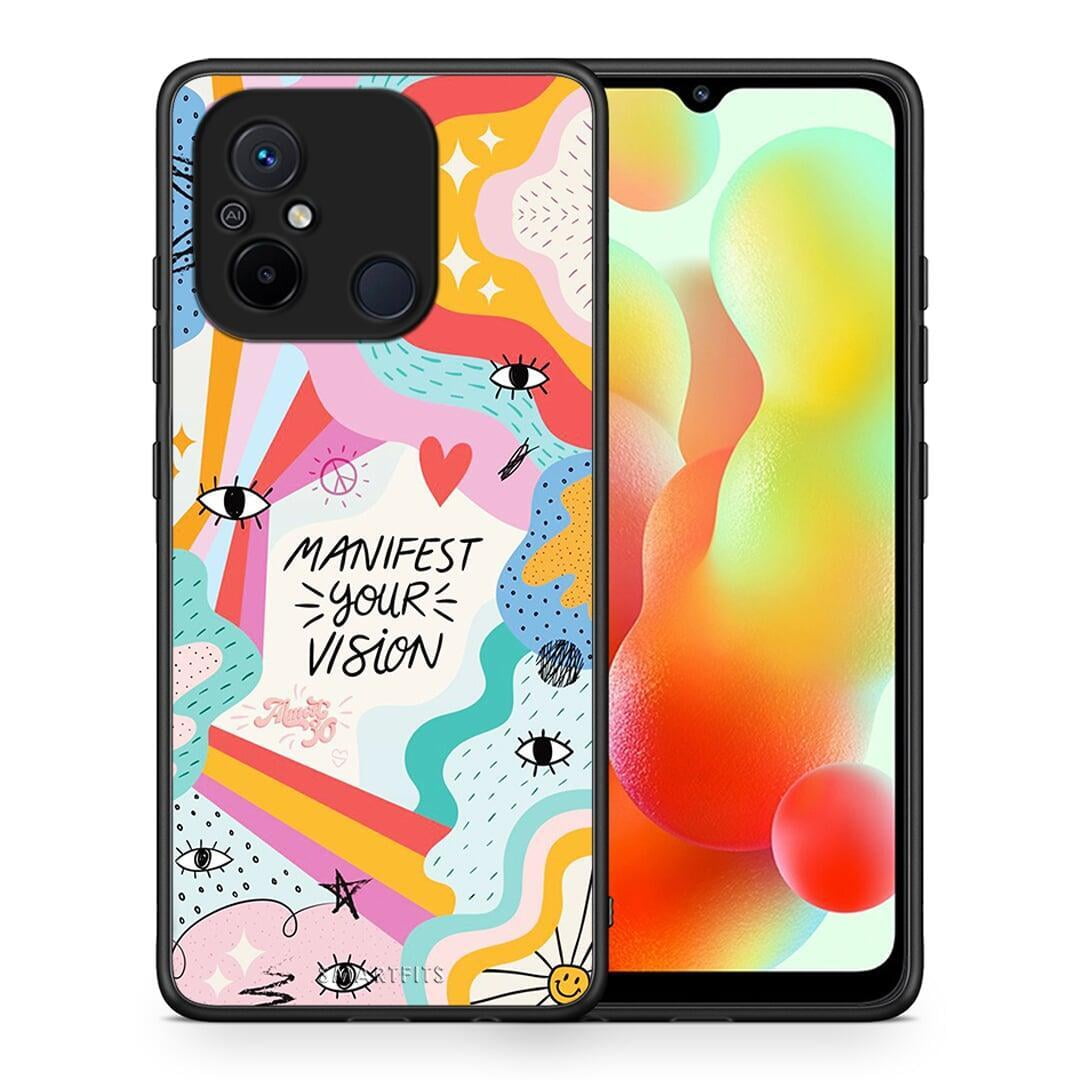 Θήκη Xiaomi Redmi 12C Manifest Your Vision από τη Smartfits με σχέδιο στο πίσω μέρος και μαύρο περίβλημα | Xiaomi Redmi 12C Manifest Your Vision Case with Colorful Back and Black Bezels