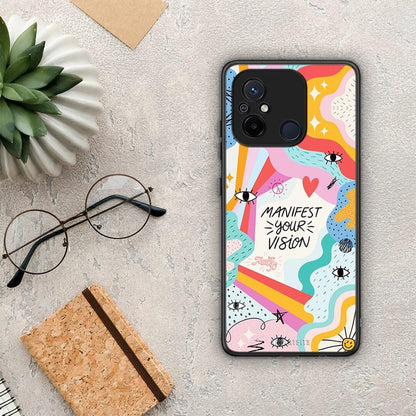 Θήκη Xiaomi Redmi 12C Manifest Your Vision από τη Smartfits με σχέδιο στο πίσω μέρος και μαύρο περίβλημα | Xiaomi Redmi 12C Manifest Your Vision Case with Colorful Back and Black Bezels