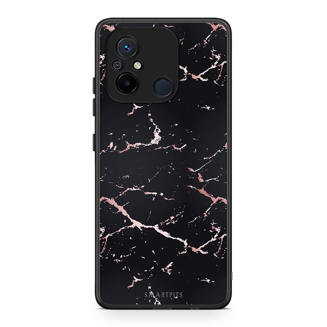 Θήκη Xiaomi Redmi 12C Marble Black Rosegold από τη Smartfits με σχέδιο στο πίσω μέρος και μαύρο περίβλημα | Xiaomi Redmi 12C Marble Black Rosegold Case with Colorful Back and Black Bezels