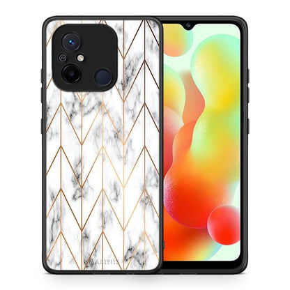Θήκη Xiaomi Redmi 12C Marble Gold Geometric από τη Smartfits με σχέδιο στο πίσω μέρος και μαύρο περίβλημα | Xiaomi Redmi 12C Marble Gold Geometric Case with Colorful Back and Black Bezels