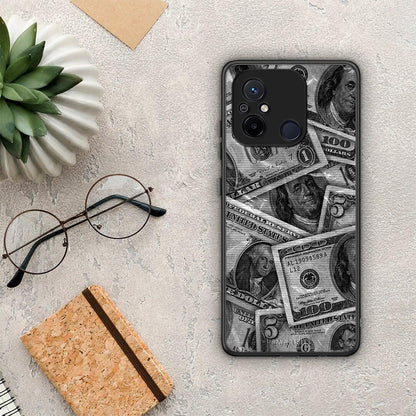 Θήκη Xiaomi Redmi 12C Money Dollars από τη Smartfits με σχέδιο στο πίσω μέρος και μαύρο περίβλημα | Xiaomi Redmi 12C Money Dollars Case with Colorful Back and Black Bezels