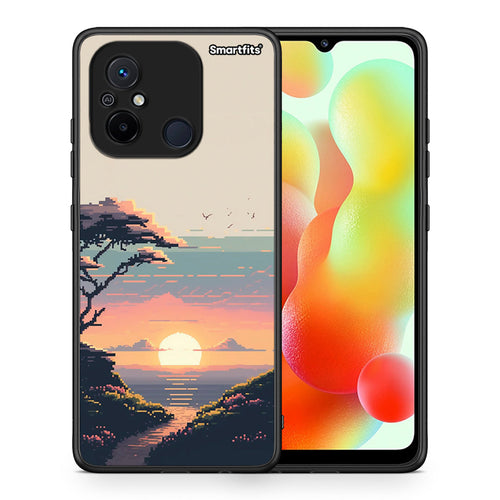 Θήκη Xiaomi Redmi 12C Pixel Sunset από τη Smartfits με σχέδιο στο πίσω μέρος και μαύρο περίβλημα | Xiaomi Redmi 12C Pixel Sunset Case with Colorful Back and Black Bezels