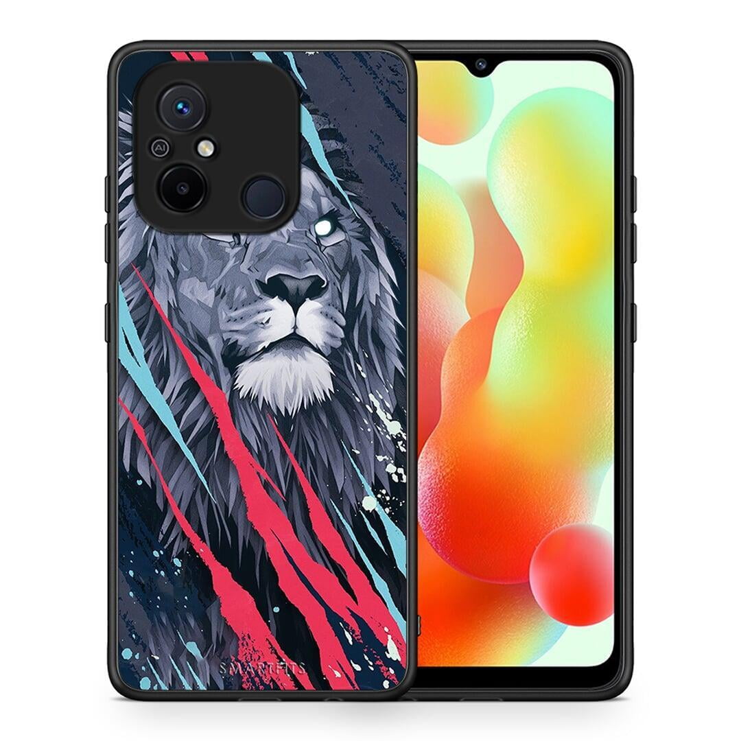 Θήκη Xiaomi Redmi 12C PopArt Lion Designer από τη Smartfits με σχέδιο στο πίσω μέρος και μαύρο περίβλημα | Xiaomi Redmi 12C PopArt Lion Designer Case with Colorful Back and Black Bezels