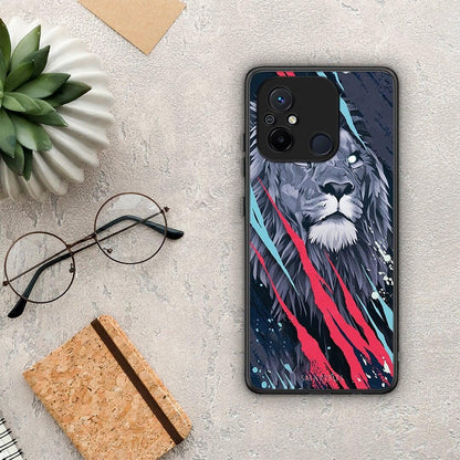 Θήκη Xiaomi Redmi 12C PopArt Lion Designer από τη Smartfits με σχέδιο στο πίσω μέρος και μαύρο περίβλημα | Xiaomi Redmi 12C PopArt Lion Designer Case with Colorful Back and Black Bezels