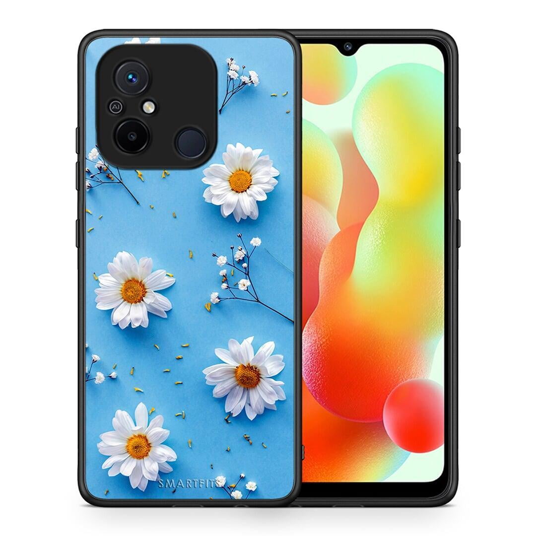 Θήκη Xiaomi Redmi 12C Real Daisies από τη Smartfits με σχέδιο στο πίσω μέρος και μαύρο περίβλημα | Xiaomi Redmi 12C Real Daisies Case with Colorful Back and Black Bezels