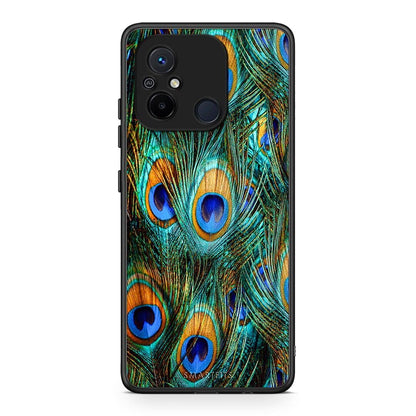 Θήκη Xiaomi Redmi 12C Real Peacock Feathers από τη Smartfits με σχέδιο στο πίσω μέρος και μαύρο περίβλημα | Xiaomi Redmi 12C Real Peacock Feathers Case with Colorful Back and Black Bezels
