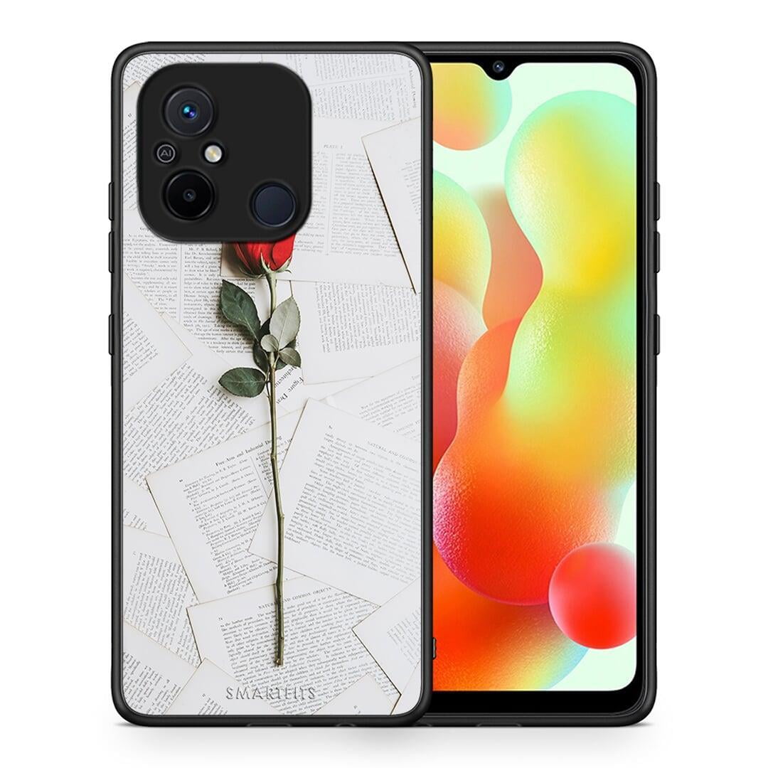 Θήκη Xiaomi Redmi 12C Red Rose από τη Smartfits με σχέδιο στο πίσω μέρος και μαύρο περίβλημα | Xiaomi Redmi 12C Red Rose Case with Colorful Back and Black Bezels
