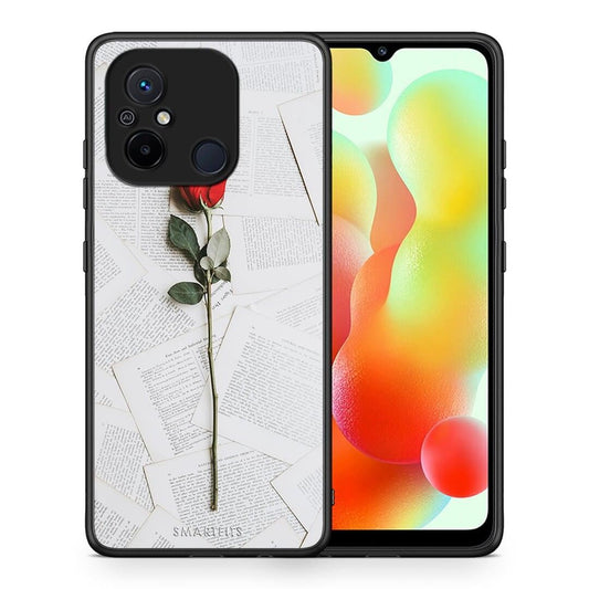 Θήκη Xiaomi Redmi 12C Red Rose από τη Smartfits με σχέδιο στο πίσω μέρος και μαύρο περίβλημα | Xiaomi Redmi 12C Red Rose Case with Colorful Back and Black Bezels