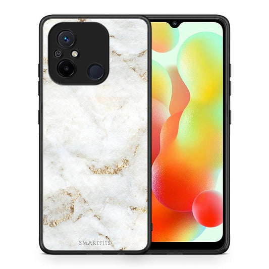 Θήκη Xiaomi Redmi 12C White Gold Marble από τη Smartfits με σχέδιο στο πίσω μέρος και μαύρο περίβλημα | Xiaomi Redmi 12C White Gold Marble Case with Colorful Back and Black Bezels