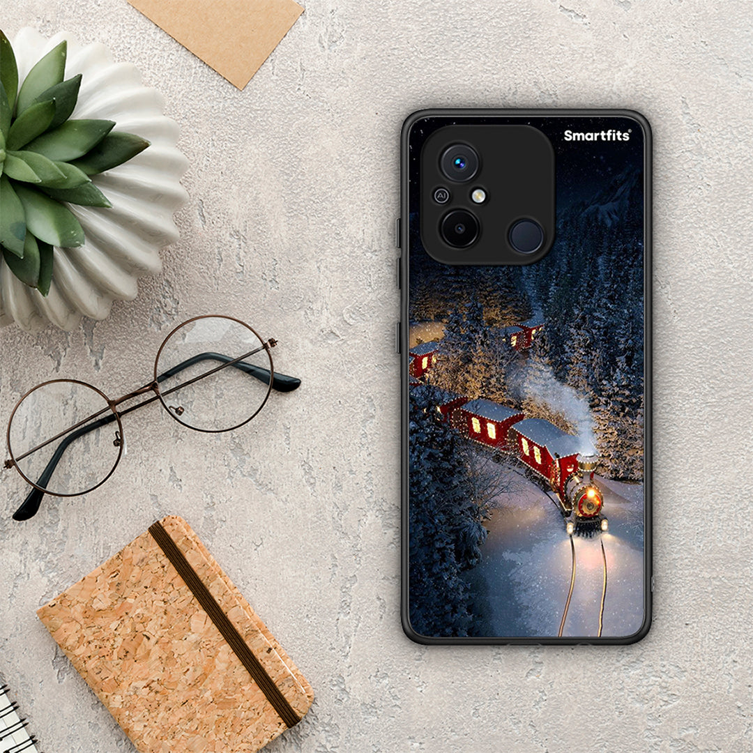 Θήκη Xiaomi Redmi 12C Xmas Train από τη Smartfits με σχέδιο στο πίσω μέρος και μαύρο περίβλημα | Xiaomi Redmi 12C Xmas Train Case with Colorful Back and Black Bezels